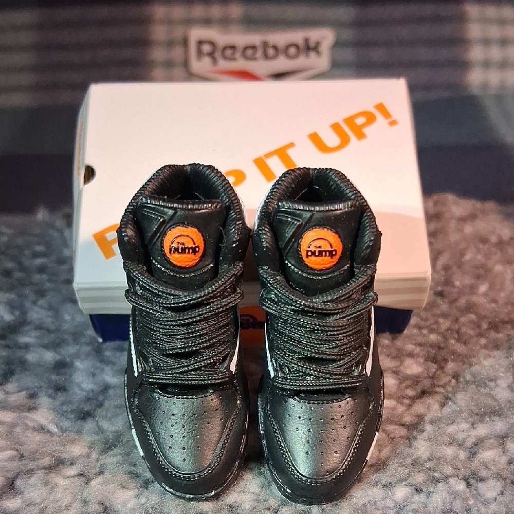 Reebok Miniature Pump Sneakers in Black and White with Orange Accents - Picture 3 of 7
